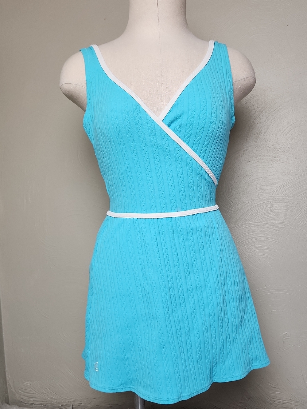 Vintage Ralph Lauren Swimsuit & Coverup Skirt - Blue Textured One Piece - Small